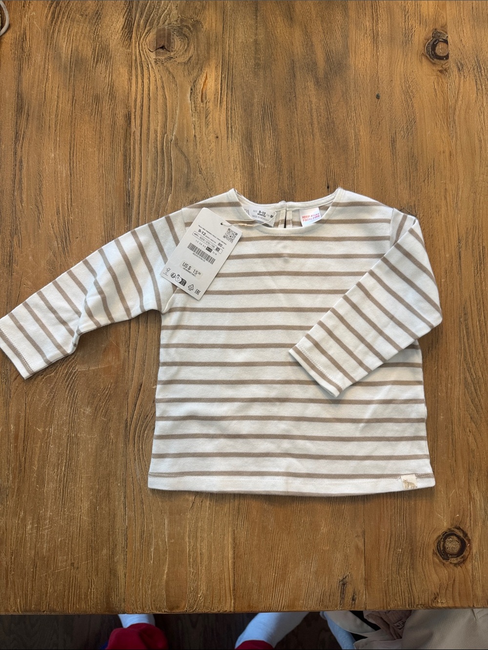 Zara Baby Long-Sleeve Striped Top in Cream and Tan